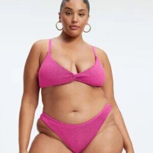 Good American Always Fits Metallic Twist Bikini Top Fuchsia Pink 001 | Size 7/4X